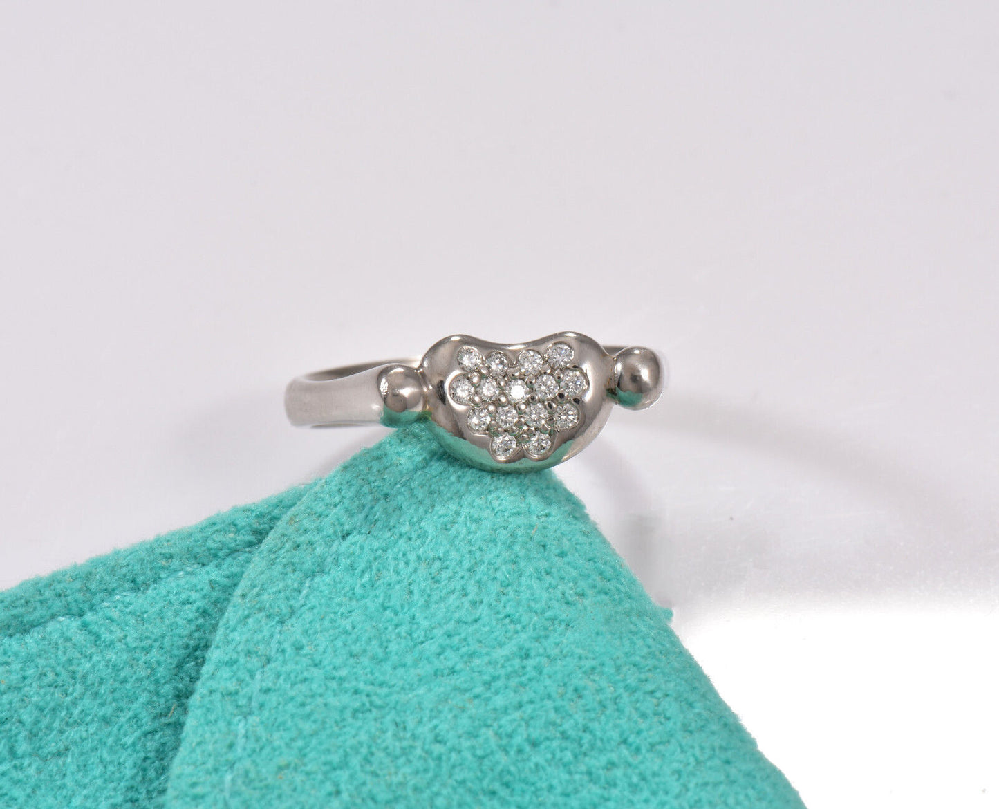 Tiffany & Co Pave Diamond Platinum Elsa Peretti Bean Ring Size 5 in Pouch Rare