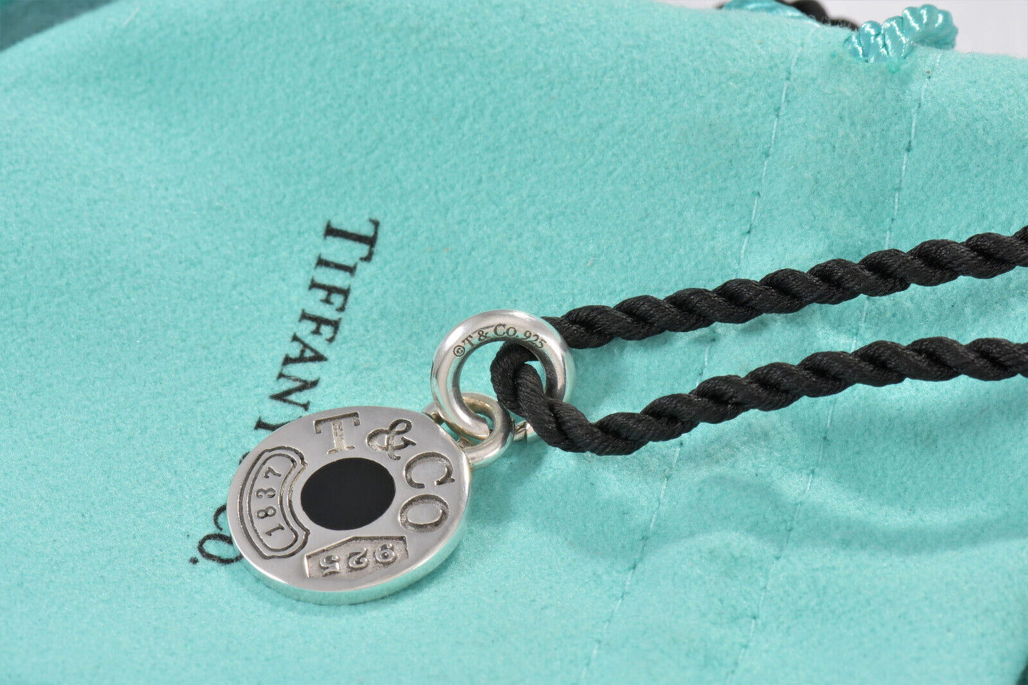 Tiffany & Co Silver Black Enamel 1837 Circle Charm Pendant 30.5" Rope Necklace