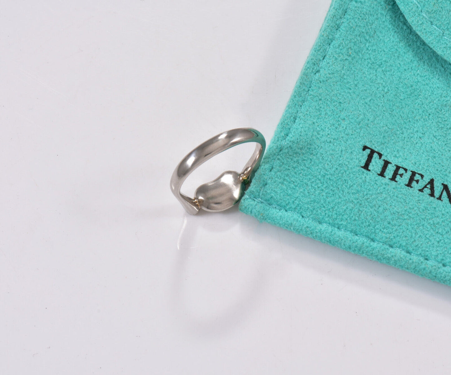 Tiffany & Co Pave Diamond Platinum Elsa Peretti Bean Ring Size 5 in Pouch Rare