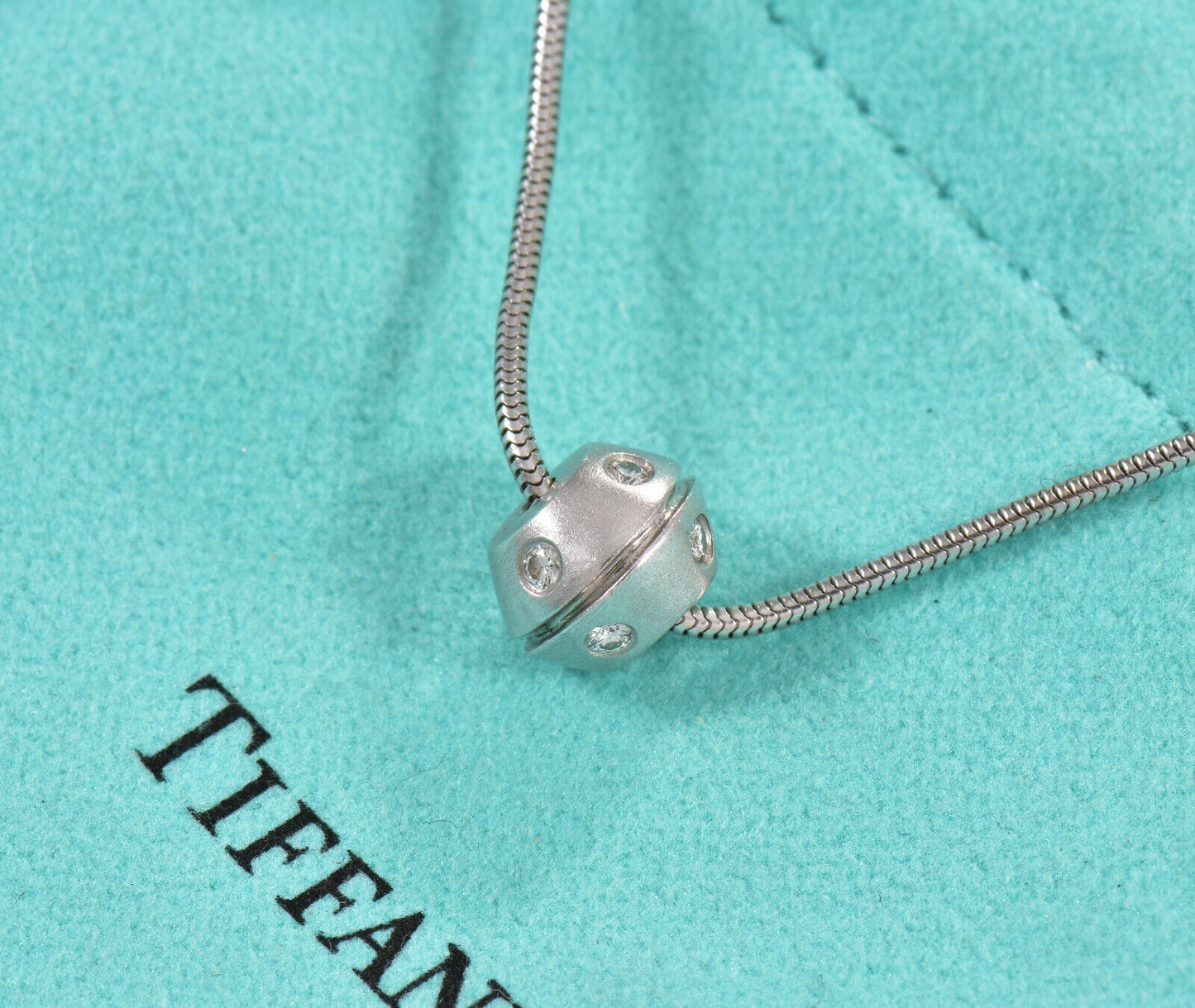 Tiffany & Co Diamond 18K White Gold Streamerica Modern Pendant 14" Necklace