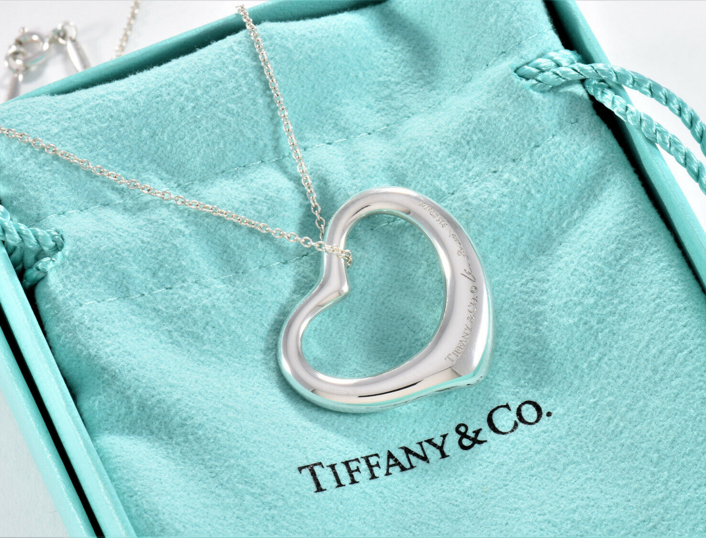 Tiffany & Co Silver Elsa Peretti Large 28mm Open Heart 18.25" Chain Necklace