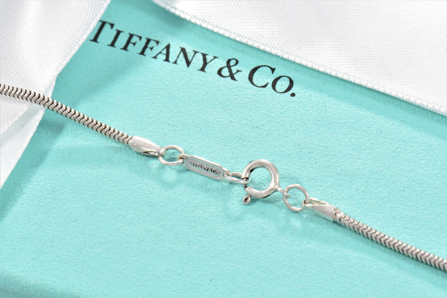 Tiffany & Co Sterling Silver 1837 Bar Pendant 18.25" Snake Chain Necklace in Box