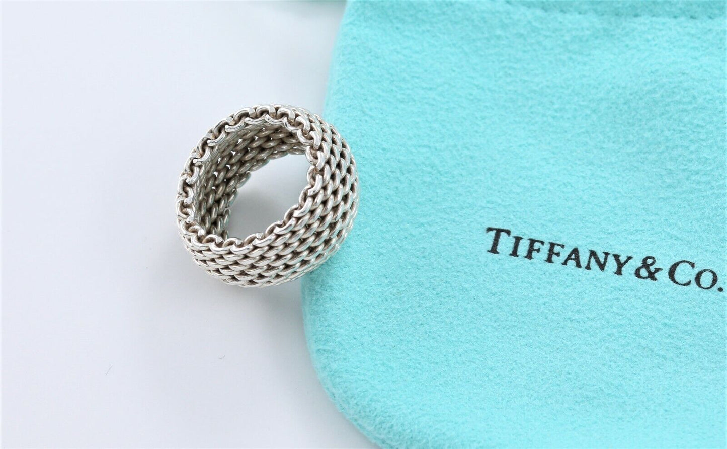 Tiffany & Co Sterling Silver Somerset Mesh Dome Ring Size 4.5 in Pouch Lovely