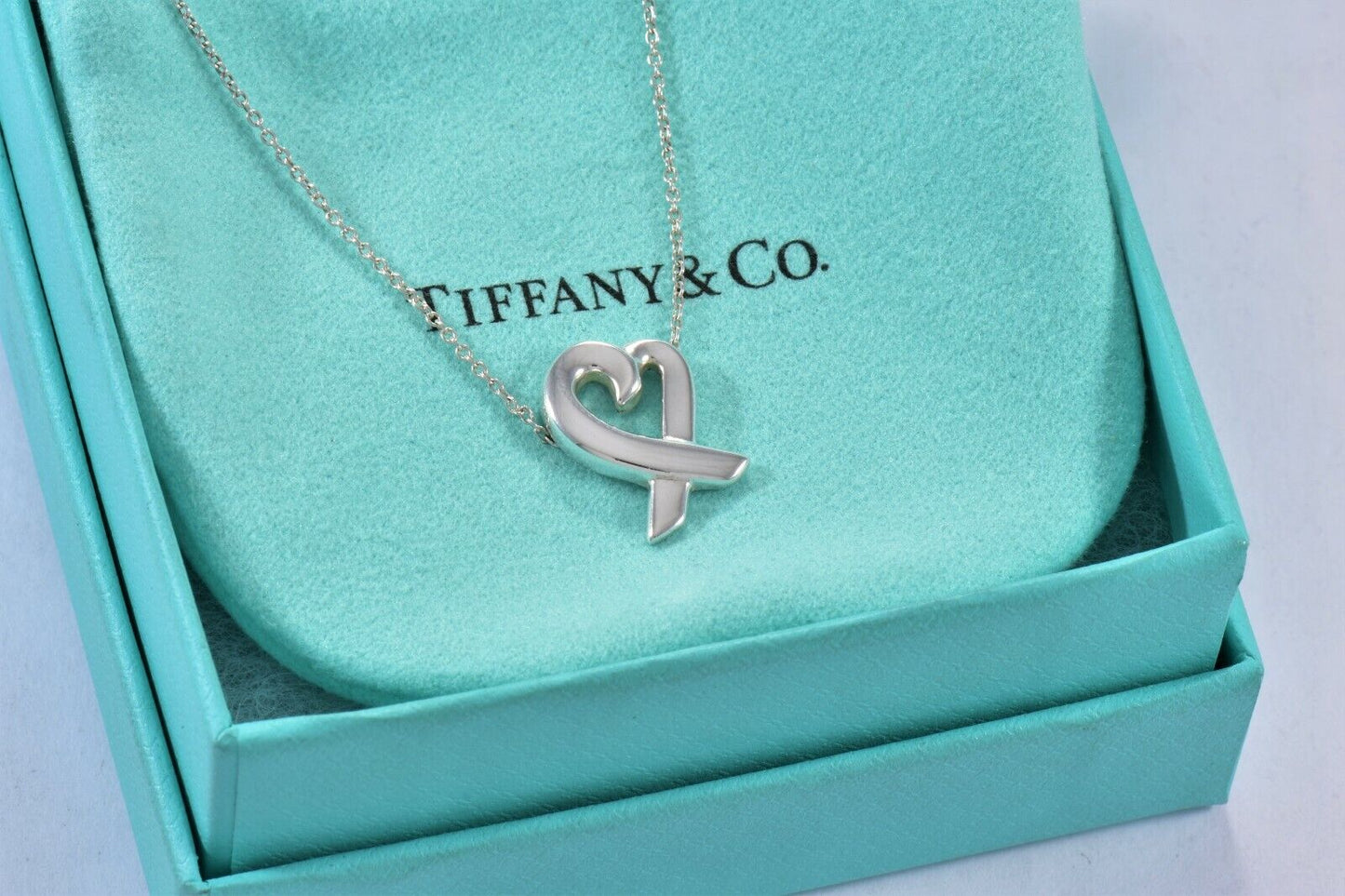 Tiffany & Co Silver Paloma Picasso Loving Heart Pendant 16" Necklace in Pouch