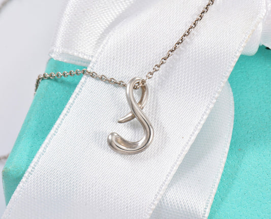 Tiffany & Co Silver Elsa Peretti Alphabet Letter S Necklace in Box Pouch Lovely