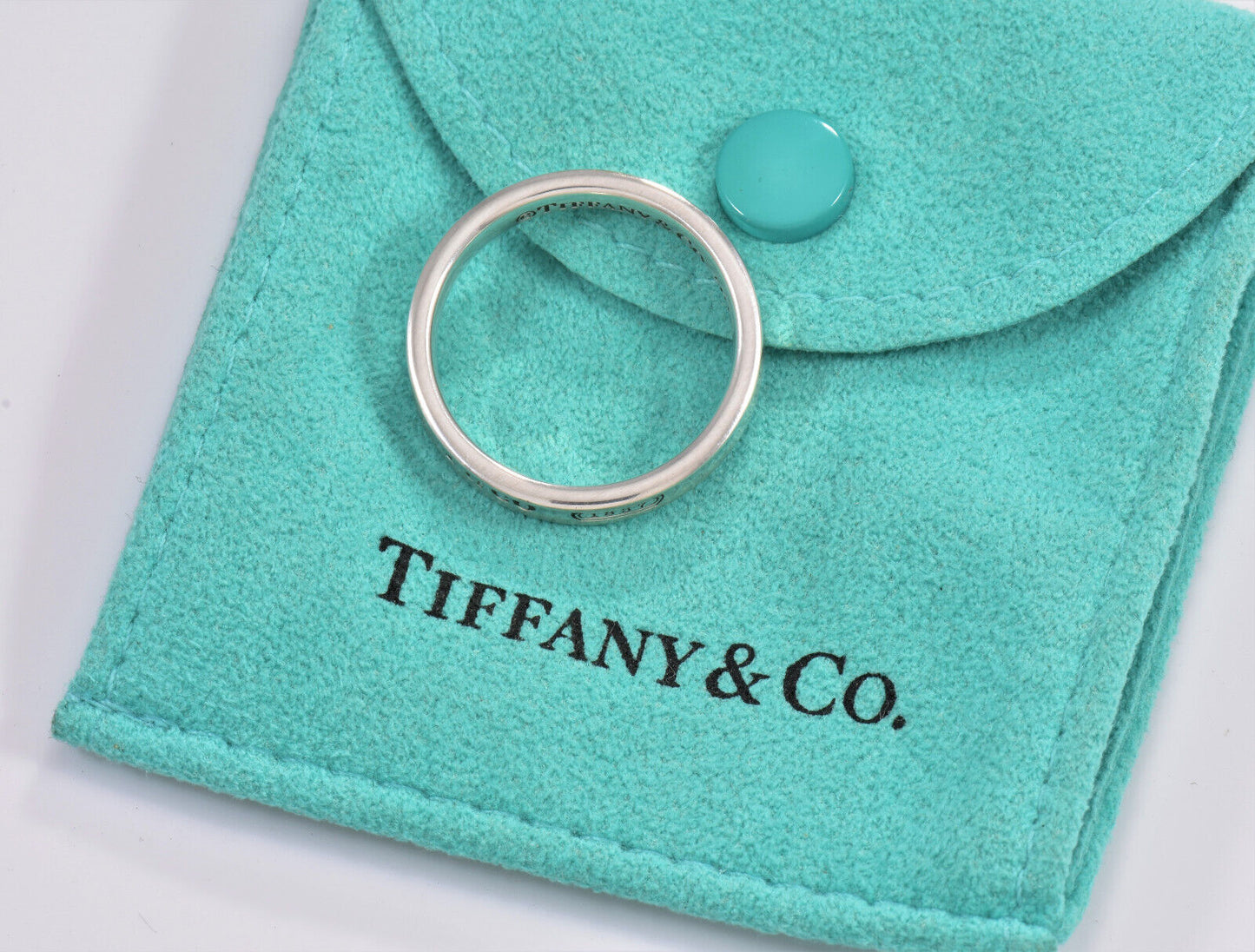 Tiffany & Co Silver 1837 Narrow Band Stack Ring Size 9.5 in Pouch Unisex Mens