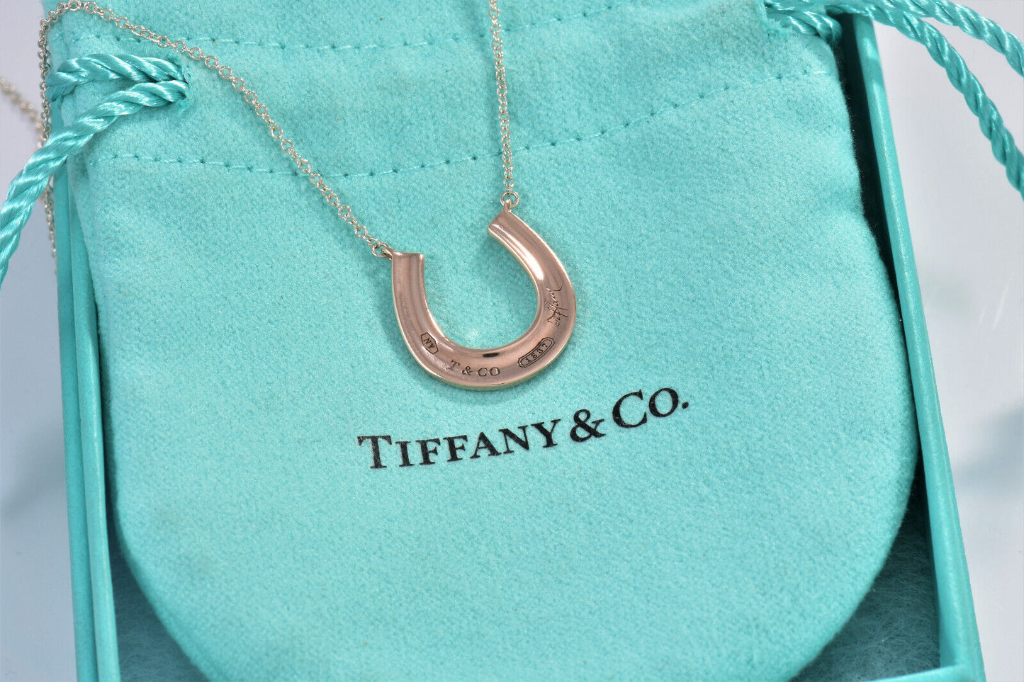 Tiffany & Co Rubedo Gold Sterling Silver 1837 Horseshoe Pendant XL 21" Necklace