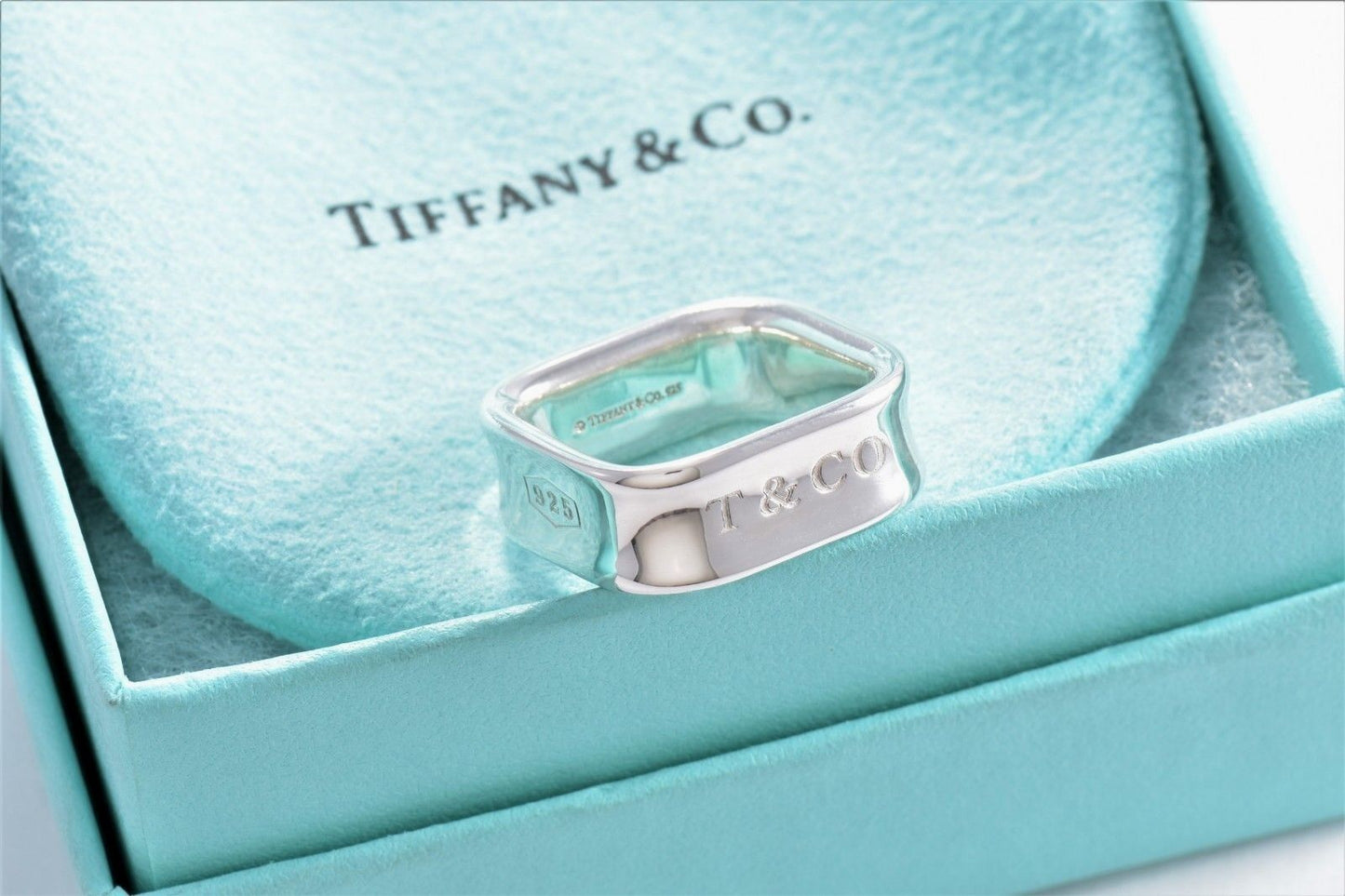 Tiffany & Co 1837 Sterling Silver Square Wide Band Ring Size 5 in Pouch Rare