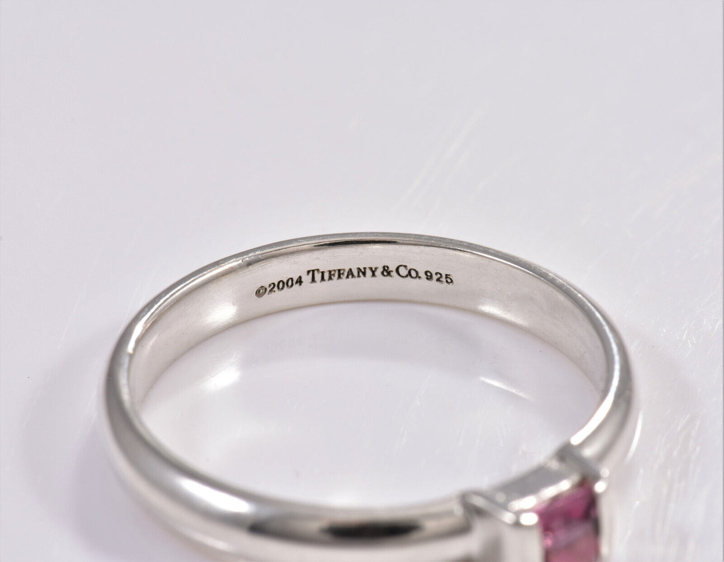 Tiffany & Co Sterling Silver Pink Sapphire Square Stack Band Ring Size 9.5 Boxed