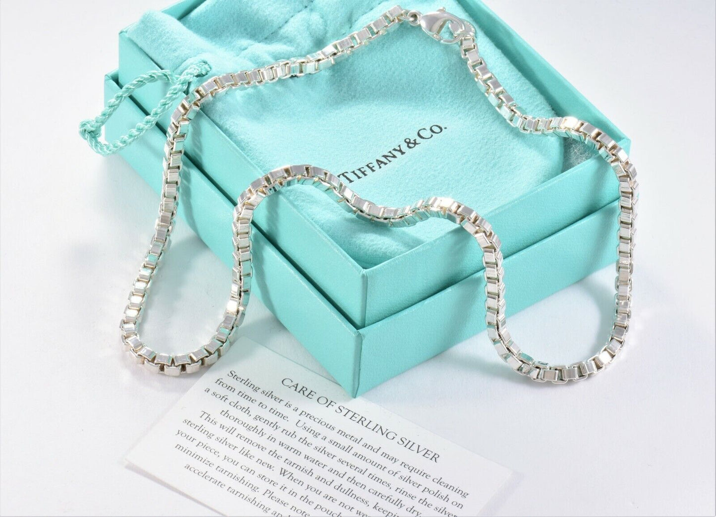 Tiffany & Co Silver Venetian Box Link 18.25" Necklace in Pouch Mens Gift Unisex