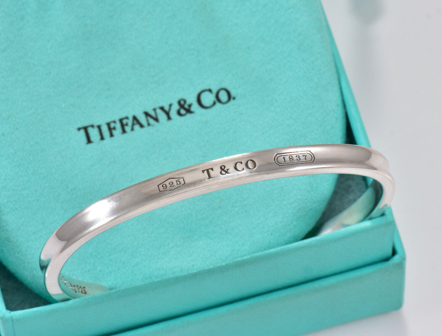 Tiffany & Co Sterling Silver 1837 Narrow Cuff 6" Bracelet in Box Pouch Lovely