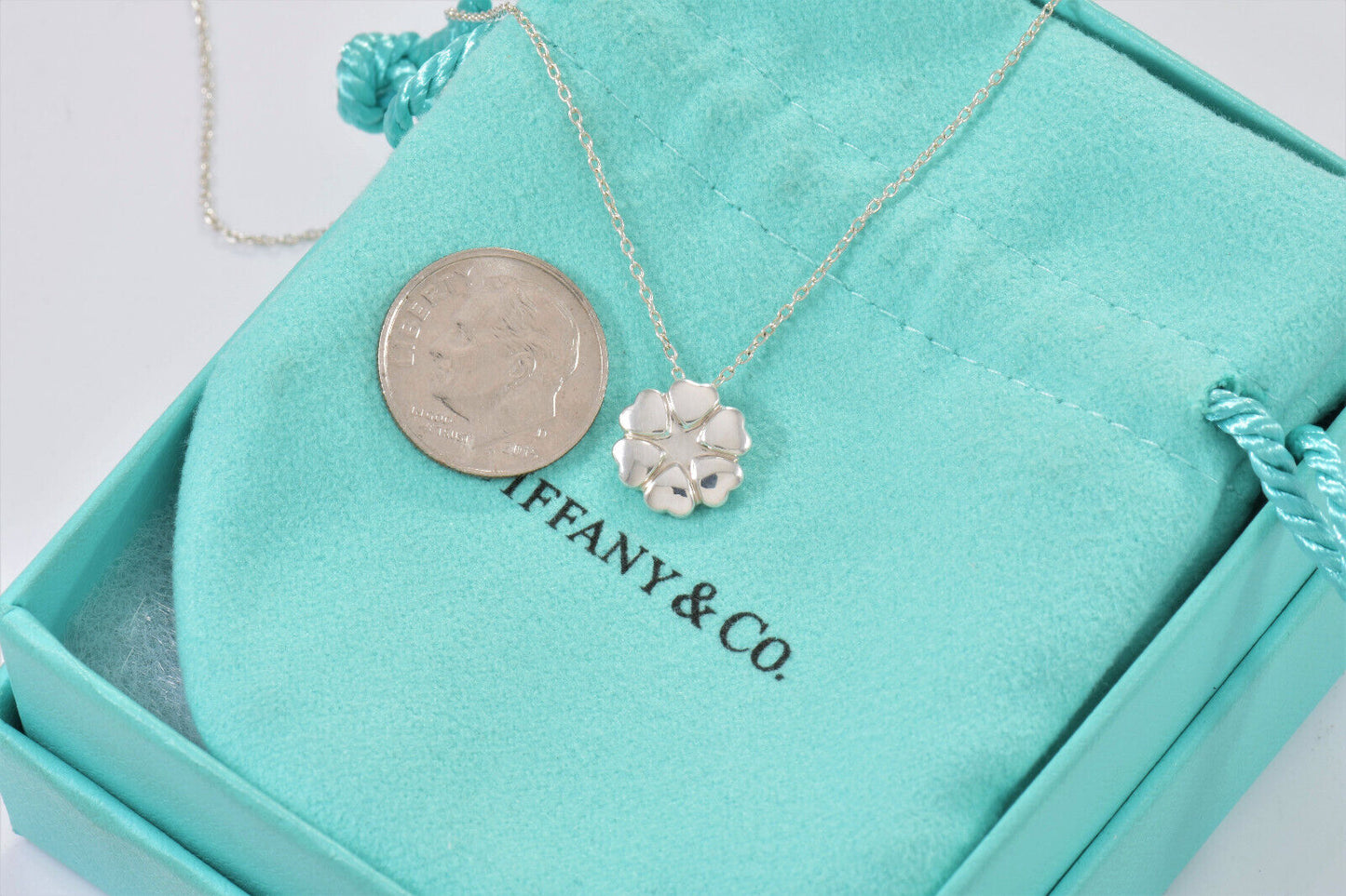 Tiffany & Co Silver Paloma Picasso Crown Hearts Pendant Necklace in Pouch Clover