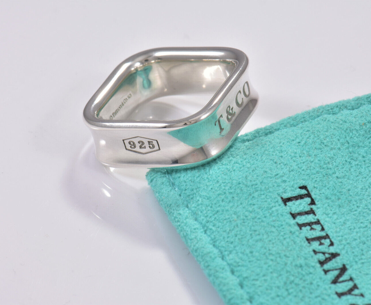 Size 6 Tiffany & Co 1837 Sterling Silver Square Wide Band Ring in Pouch Rare