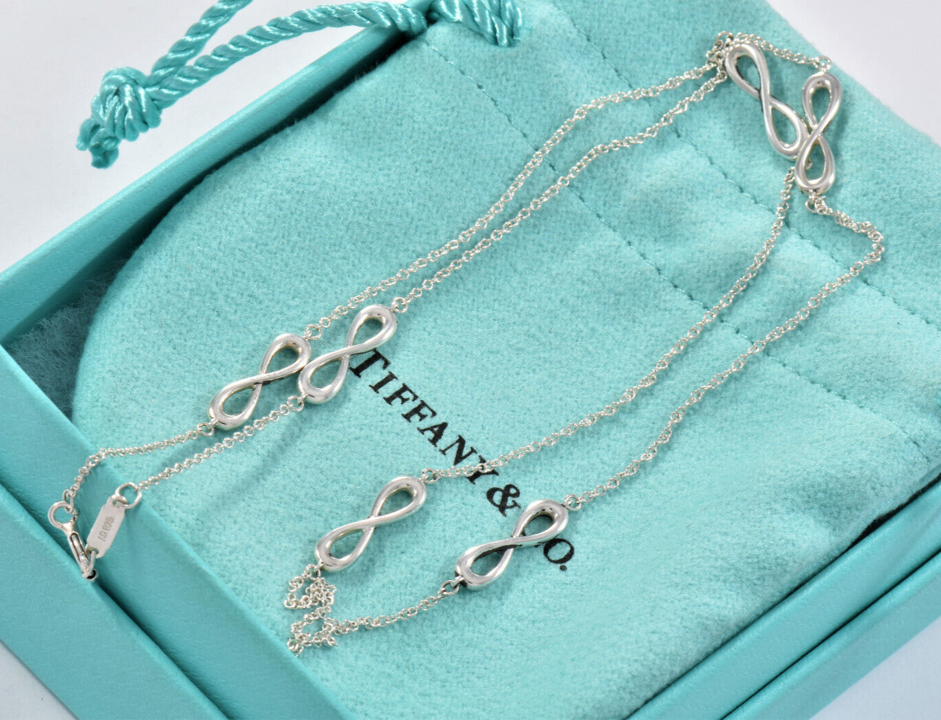 Tiffany & Co Silver Infinity Endless Link Pendant 18" Necklace & Box Pouch Charm