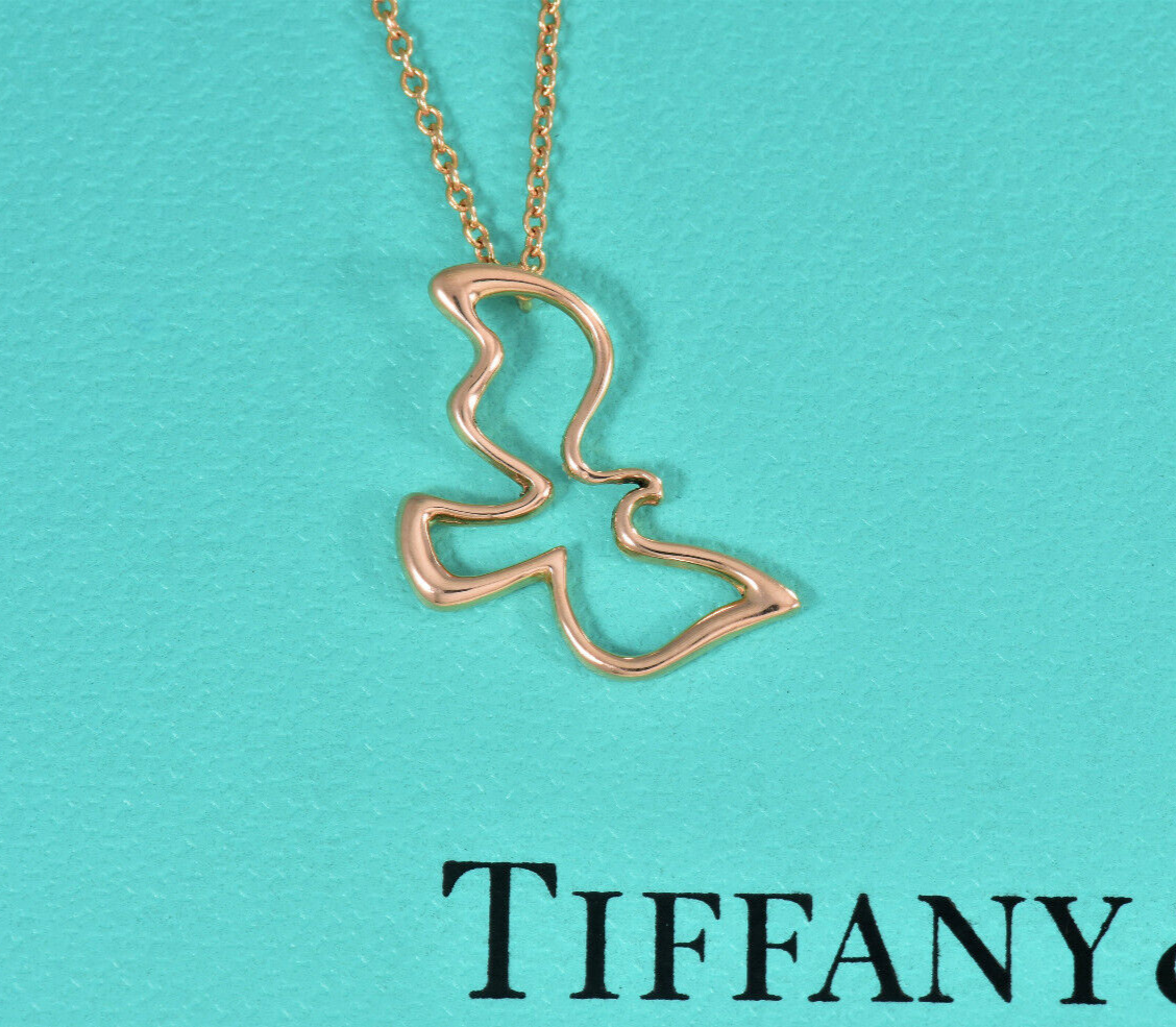 Tiffany & Co 18K Rose Gold Paloma Picasso Dove Pendant 16" Necklace in Box Pouch