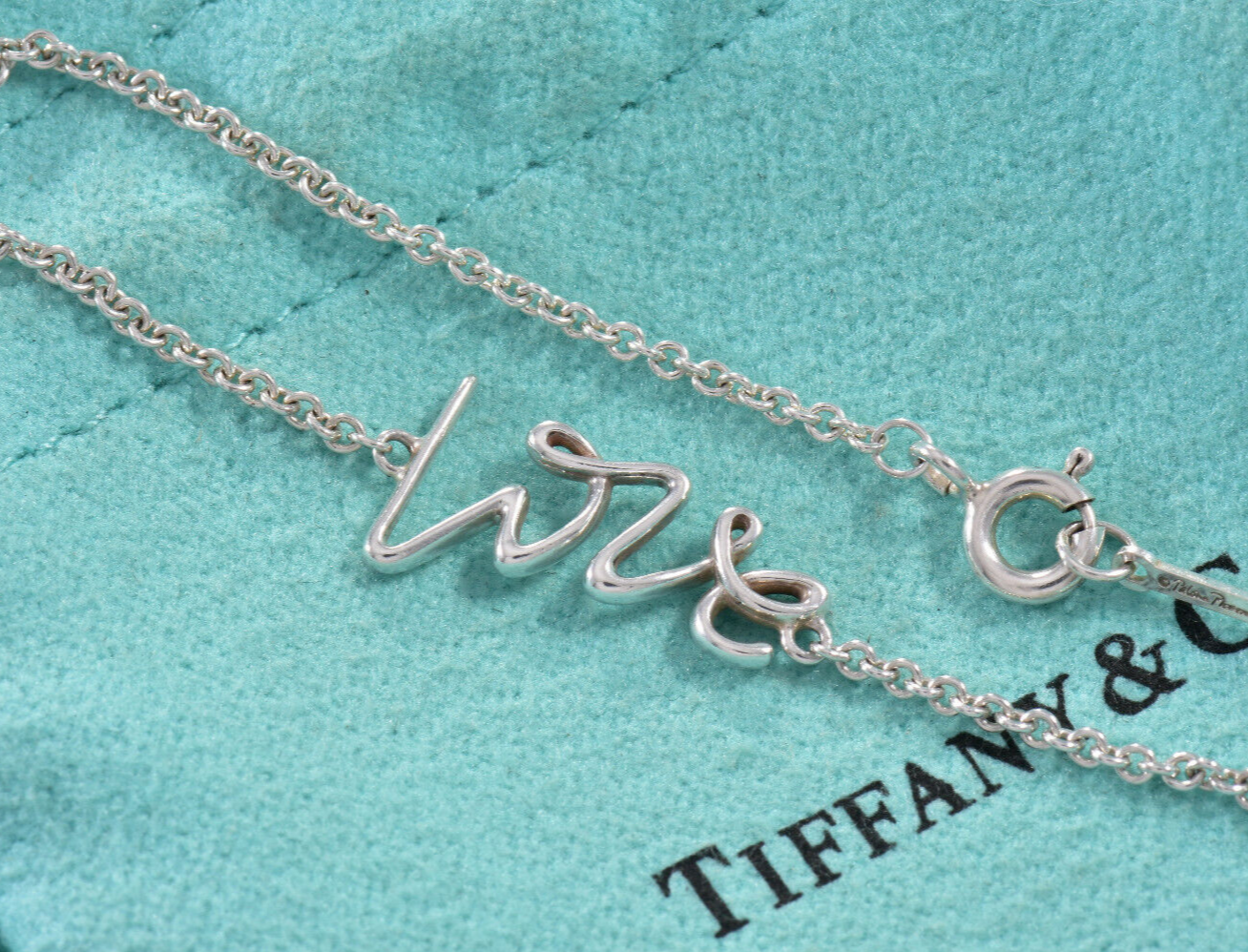 Tiffany & Co Silver Paloma Picasso Graffiti Love Charm 7.25" Chain Bracelet