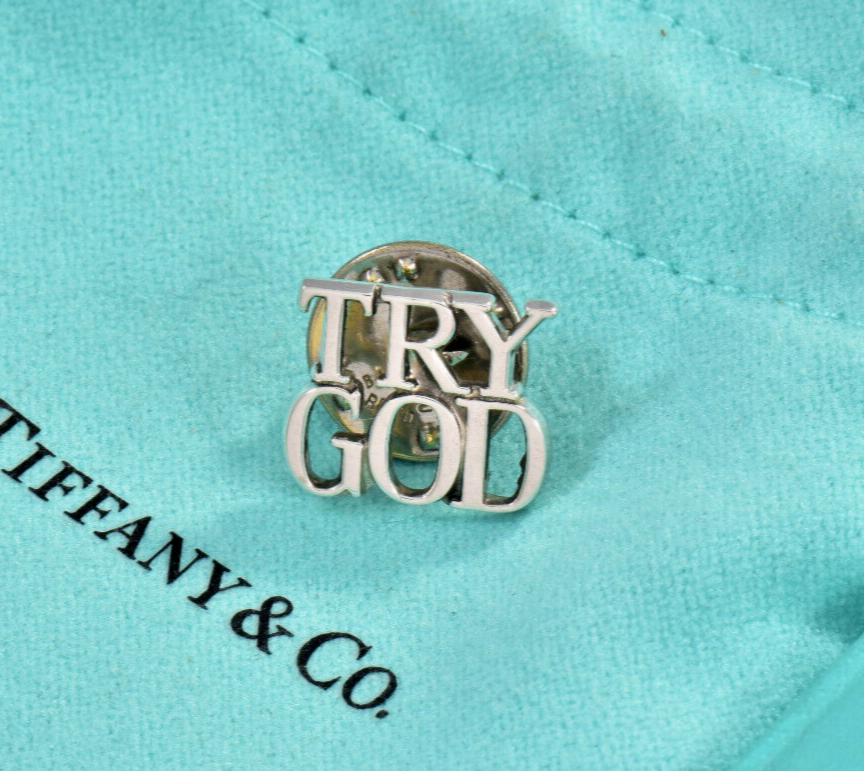 Vintage Tiffany & Co Sterling Silver Try God Pin Lovely Brooch ONLY NO POUCH