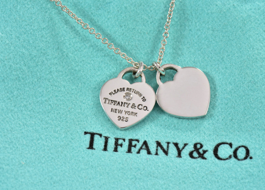 Return To Tiffany & Co Diamond Silver Mini Double Heart Pendant 16" Necklace