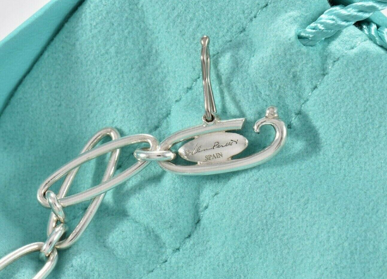 Tiffany & Co Elsa Peretti Silver Open Heart Oval Linked Chain 6" Bracelet Pouch