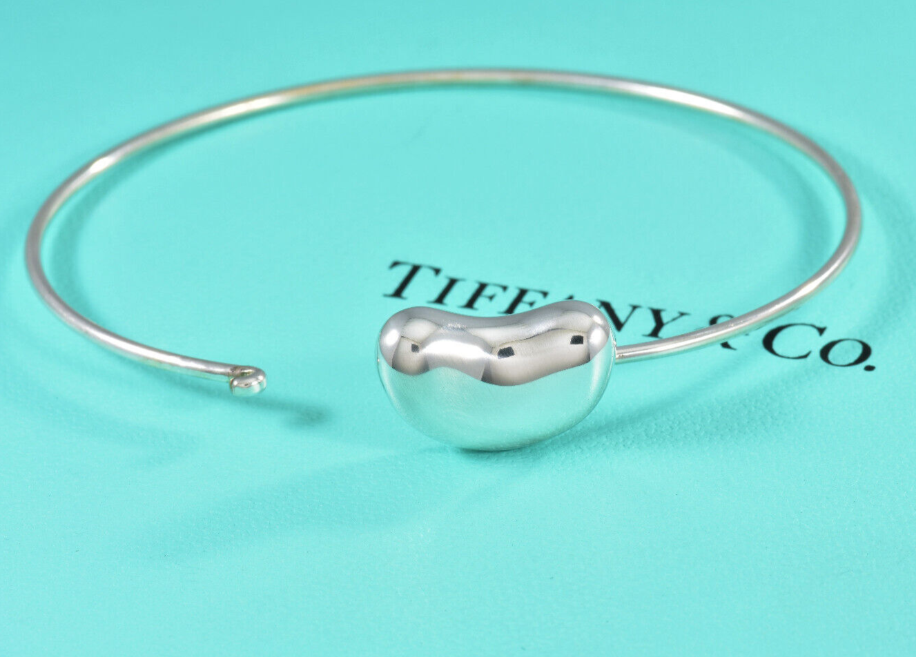 Tiffany & Co Sterling Silver Elsa Peretti Large Bean 7" Hook Bracelet in Pouch