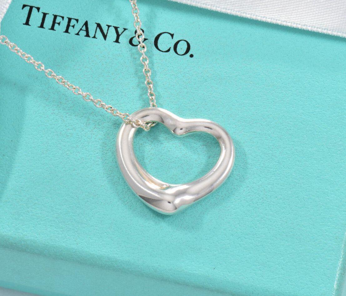 Tiffany & Co Silver Elsa Peretti 22mm Medium Open Heart 16" Chain Necklace