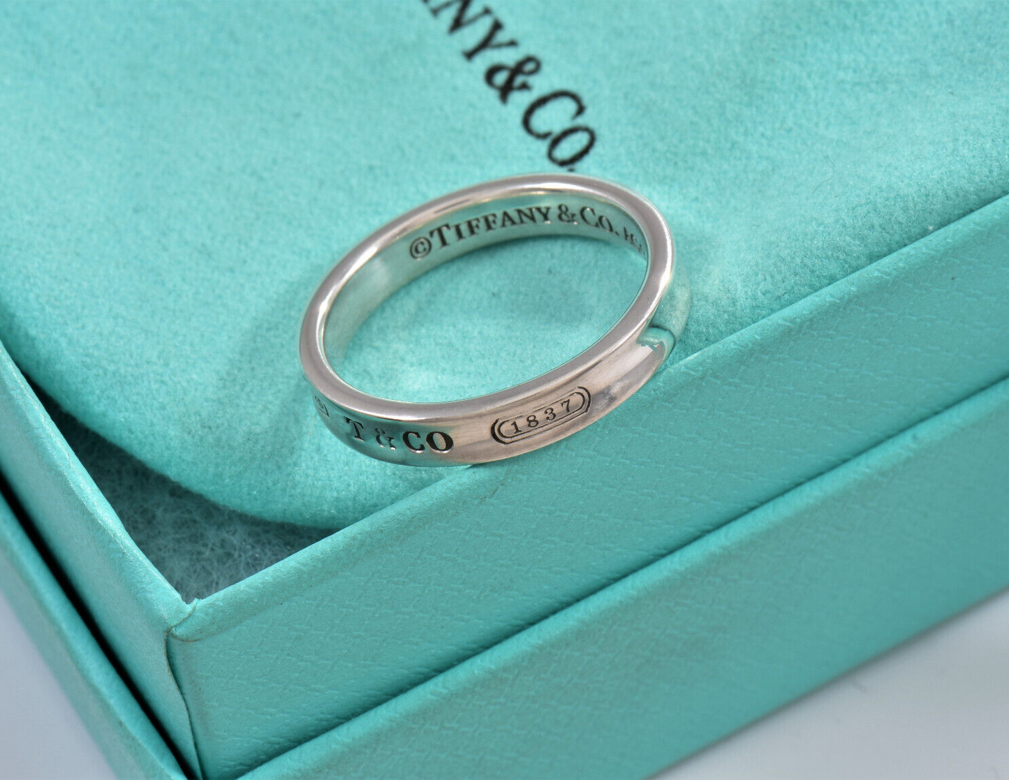 Tiffany & Co Silver 1837 Narrow Band Stack Ring Size 8.5 in Pouch Unisex Mens