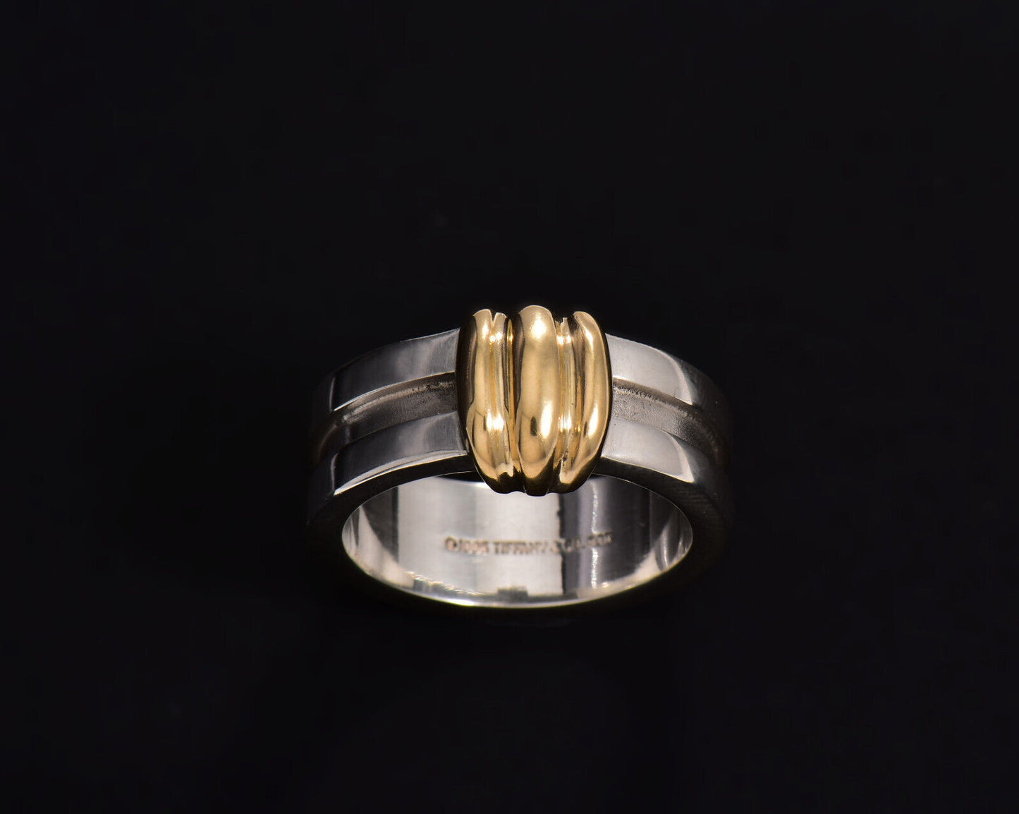 Size 6 Vintage Tiffany & Co 18K Yellow Gold Silver Atlas Groove Wide Band Ring