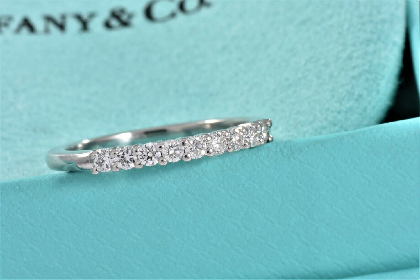 Tiffany & Co Embrace Diamond Platinum 2.2mm Band Size 6 Ring and Packaging