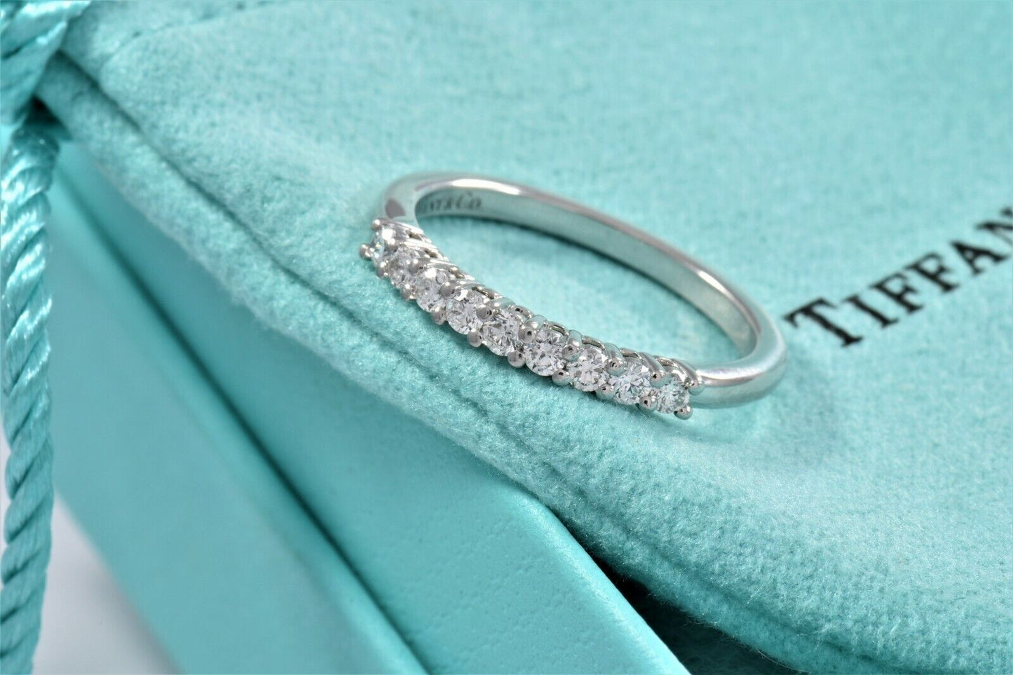 Tiffany & Co Embrace Diamond Platinum 2.2mm Band Size 6 Ring and Packaging