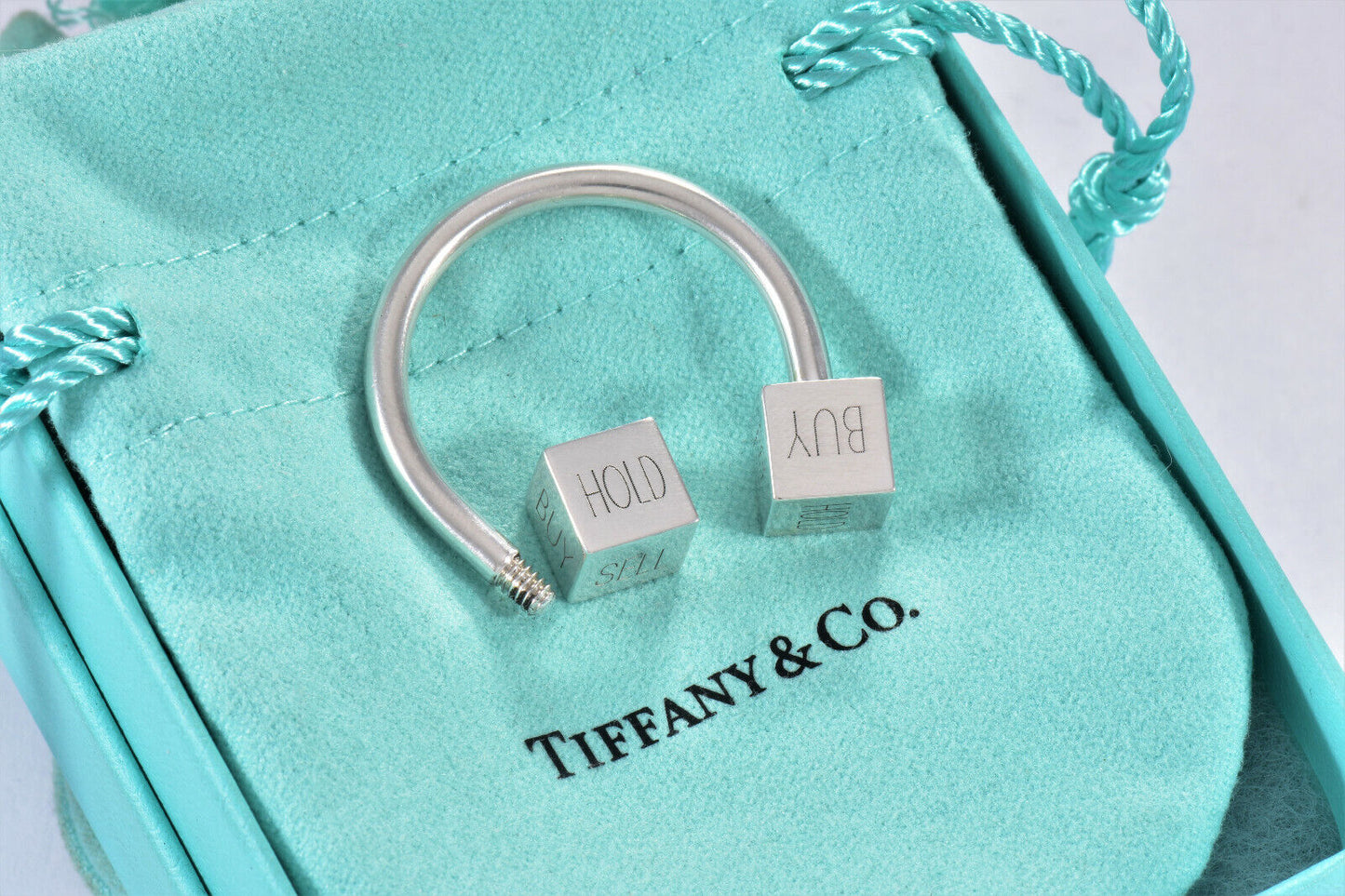 Tiffany & Co Silver Buy Sell Hold Finance Stock Investor Key Chain Ring Boxed