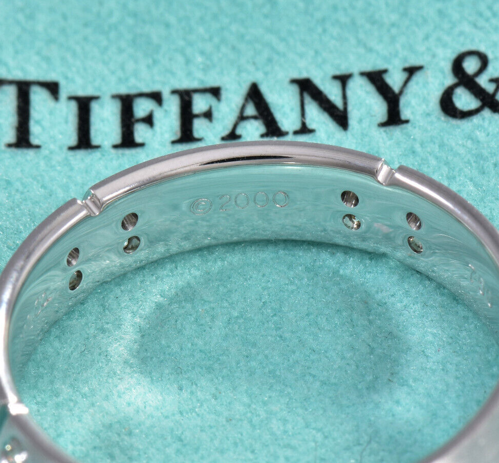 Tiffany & Co 18K White Gold Diamond Streamerica 5.5mm Wide Band Size 9.25 Ring