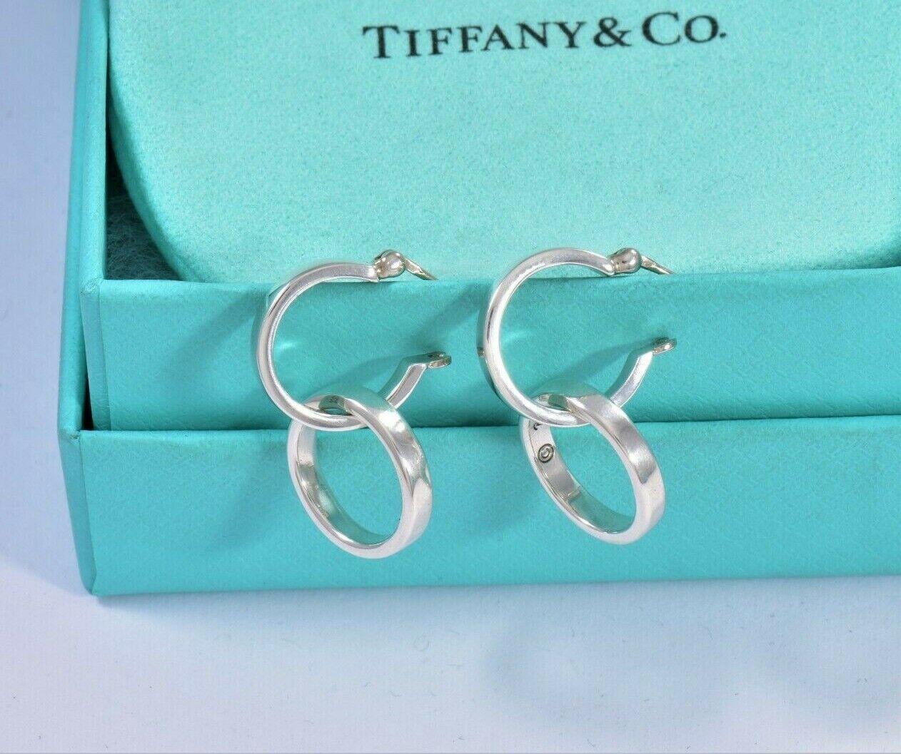 Tiffany & Co Silver 2 In 1 Paloma Picasso Interlock Hoop Dangle Earrings & Pouch