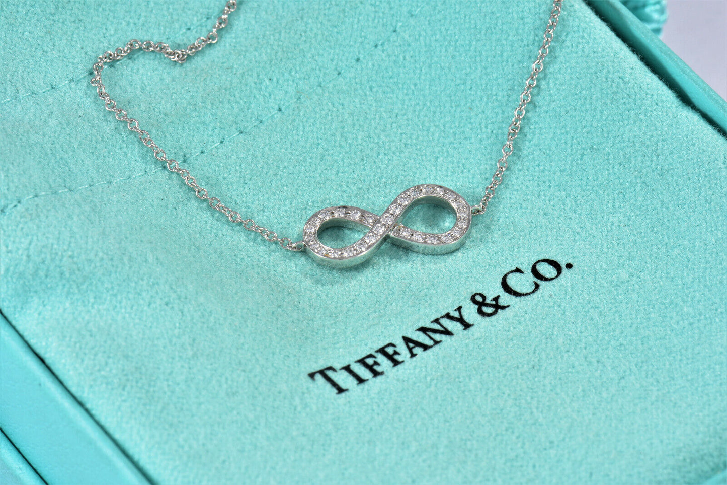 Tiffany & Co Platinum Diamond Infinity 6.5" Chain Bracelet in Box Pouch Rare