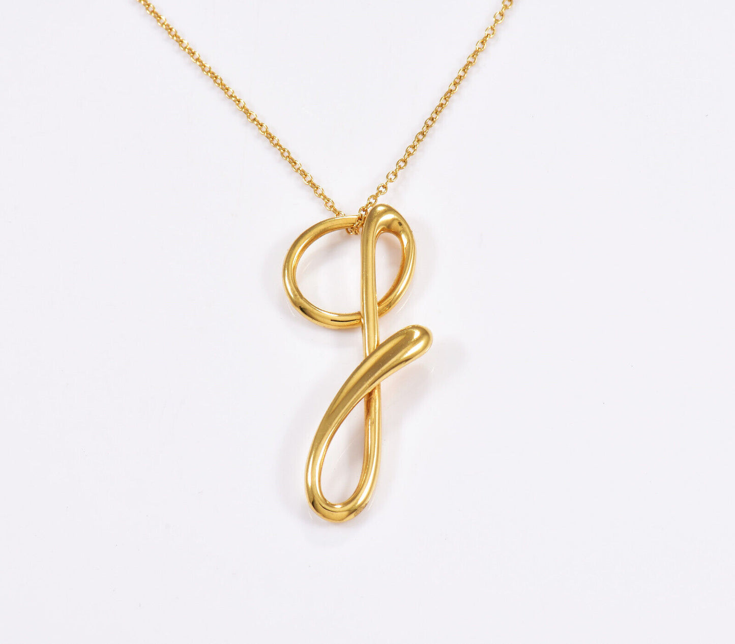 Tiffany & Co 18K Yellow Gold Elsa Peretti Letter G Pendant 16" Necklace in Box