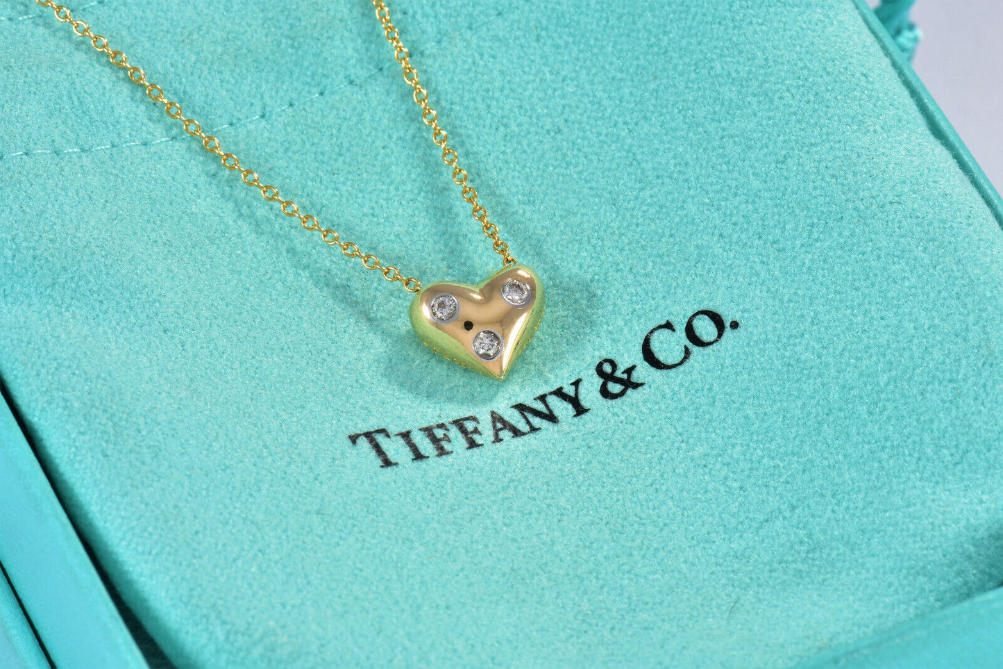 Tiffany & Co Diamond 18k Yellow Gold Etoile Heart Pendant 17" Necklace Platinum