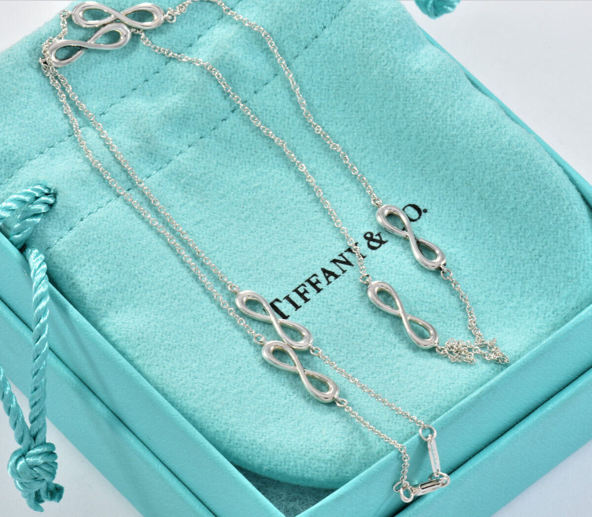 Tiffany & Co Silver Infinity Endless Link Pendant 18" Necklace & Box Pouch Charm