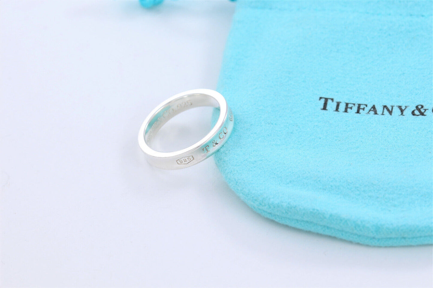 Tiffany & Co Silver 1837 Narrow Band Stack Ring Size 5.5 in Pouch Unisex Mens