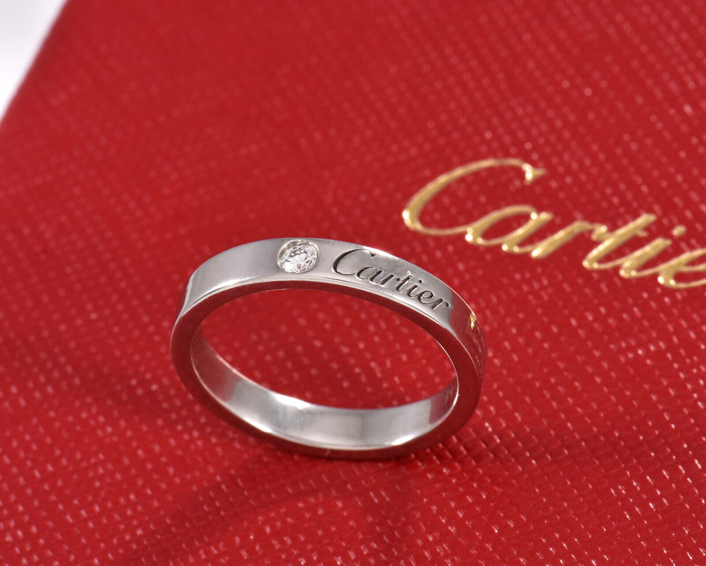 C De Cartier Platinum Diamond Wedding Band 3mm Size 50 in Boxes Mint Ring .03 ct