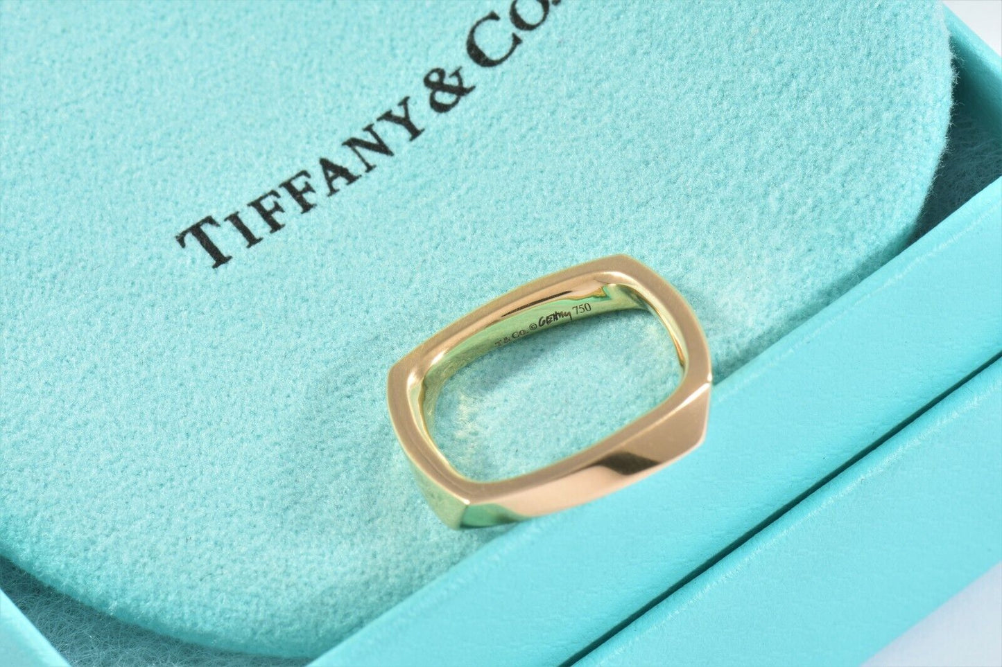 Tiffany & Co Frank Gehry 18K Yellow Gold Torque Square Ring Size 6 Rare in Box