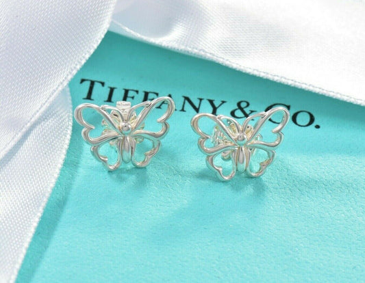 Tiffany & Co Sterling Silver Enchant Butterfly Earrings in Pouch Rare Lovely