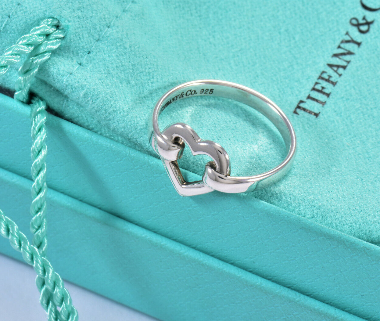 Tiffany & Co Silver Metro Open Heart Hook Ring Size 6 in Pouch Rare Signet