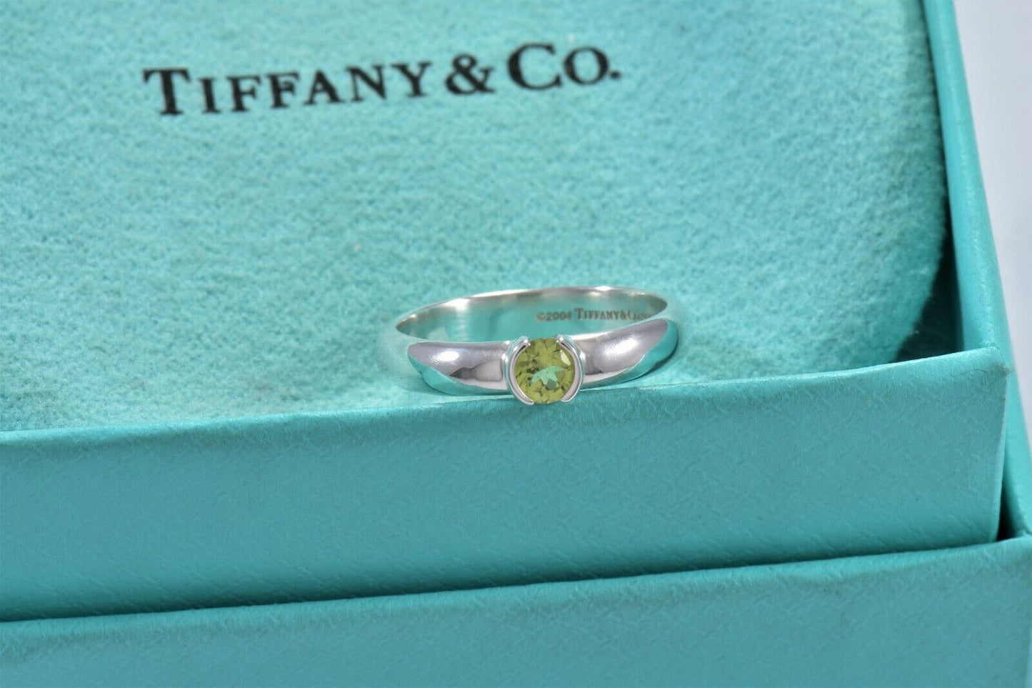 Tiffany & Co Sterling Silver Green Peridot Stack Band Ring Size 6 Boxed Rare