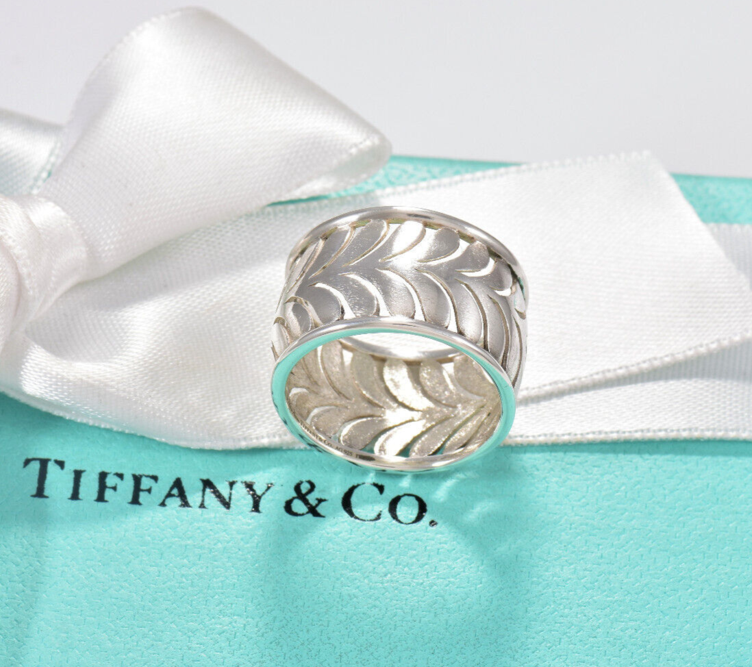 Tiffany & Co Silver Paloma Picasso Villa Palm Leaf Wide Ring Size 6 Band Branch