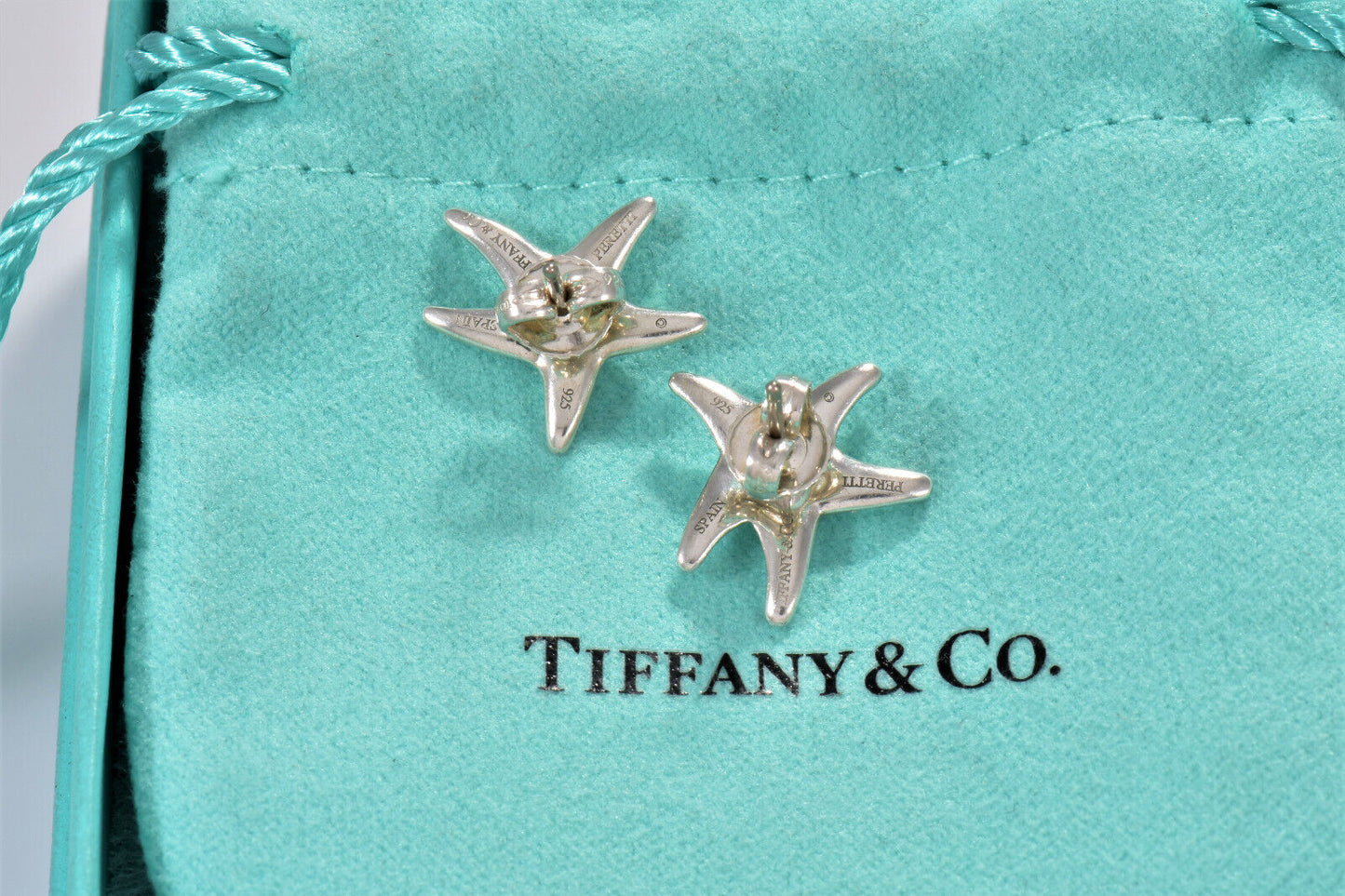 Tiffany & Co Silver Elsa Peretti 17mm Starfish Stud Earrings with Box and Pouch