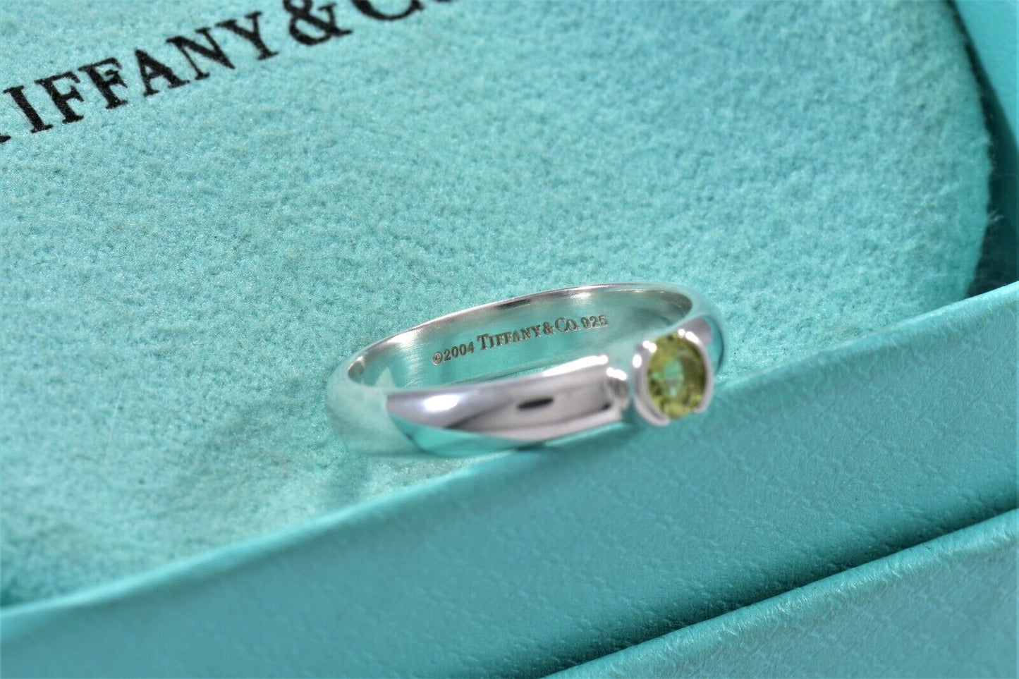 Tiffany & Co Sterling Silver Green Peridot Stack Band Ring Size 6 Boxed Rare