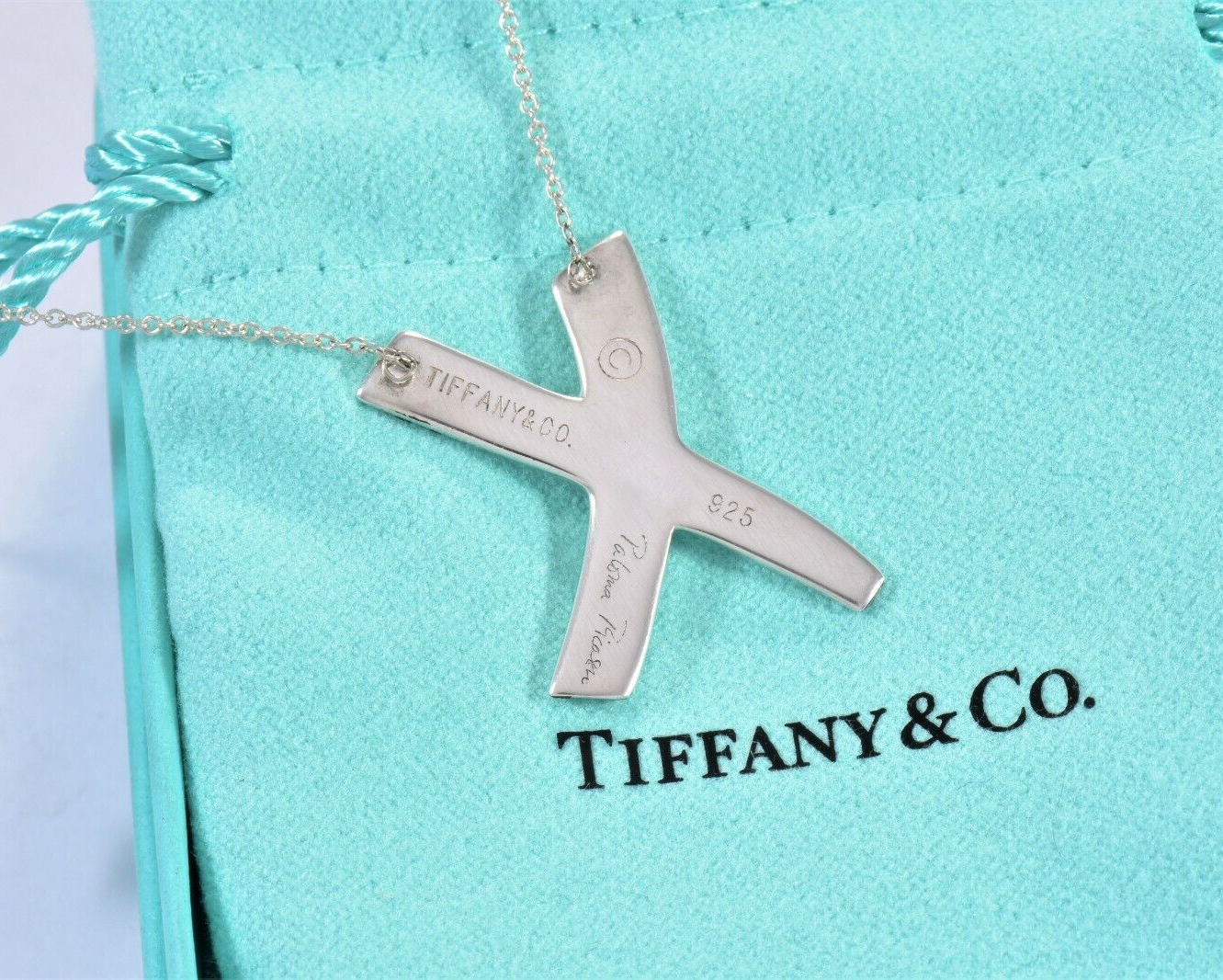 Tiffany & Co Silver Paloma Picasso Huge X Pendant Necklace in Pouch Rare Large