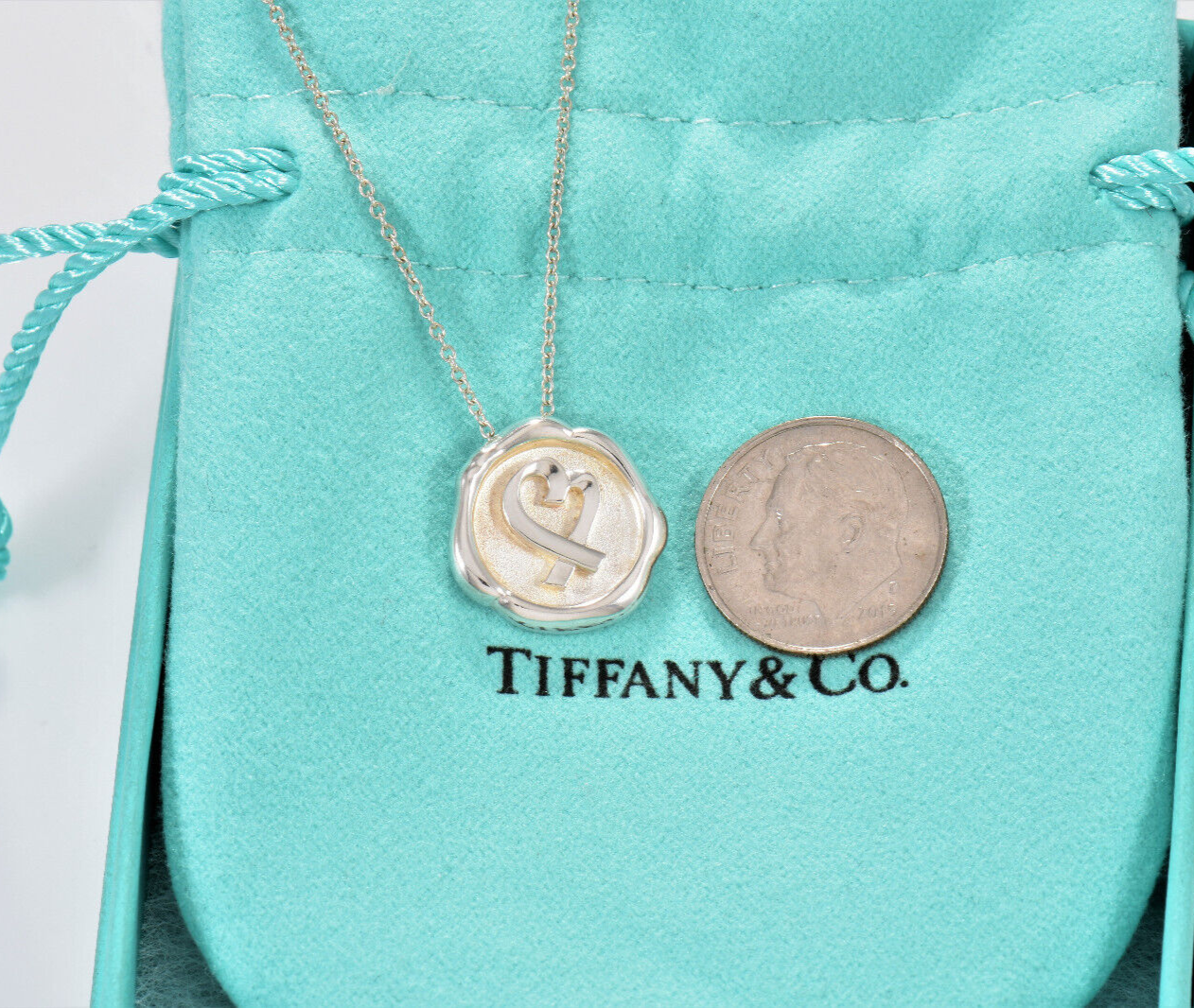 Tiffany & Co Paloma Picasso Round Loving Heart Circle Necklace 16.75" & Pouch