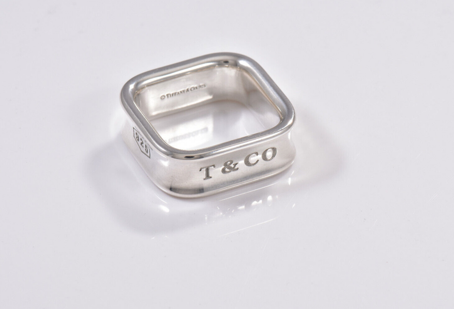 Tiffany & Co 1837 Sterling Silver Square Wide Band Ring Size 5.5 and Pouch Rare