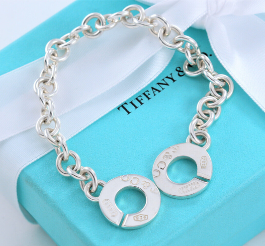 Tiffany & Co Silver 1837 Interlocking Toggle 8.25" Bracelet in Pouch Rare Lovely