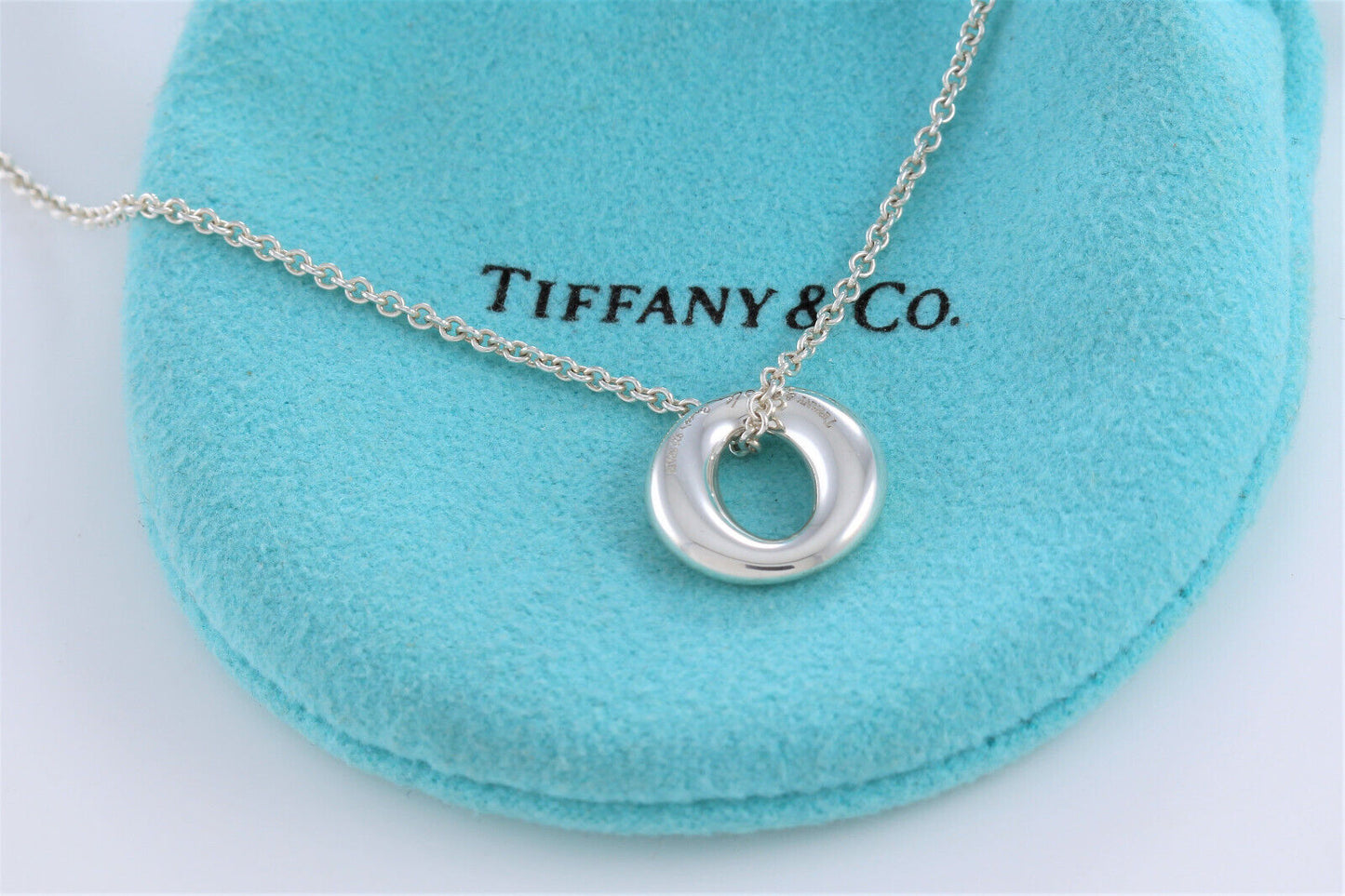 Tiffany & Co Silver Elsa Peretti Sevillana O Pendant 16" Necklace in Pouch Rare